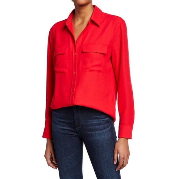 Equipment Tops - EQUIPMENT Red 100% Silk Button Down Blouse